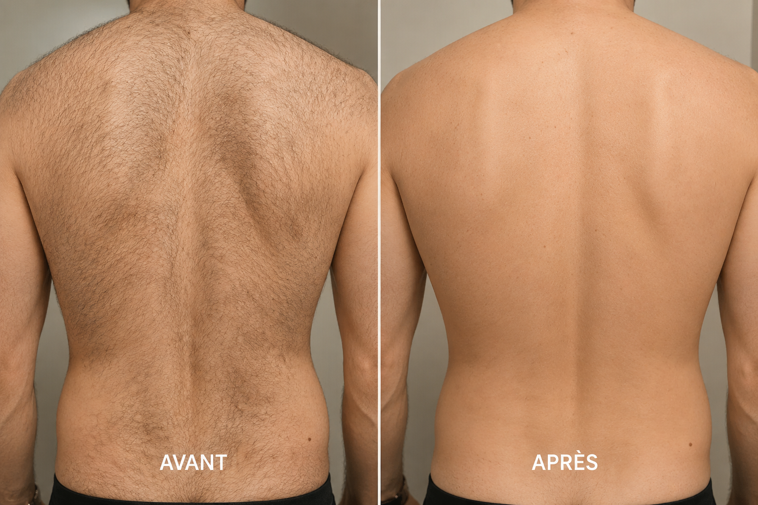 Résultat avant et après une épilation laser du dos d'un homme
