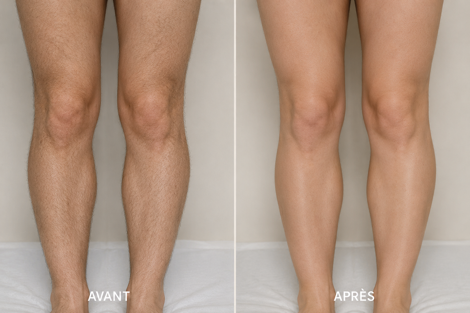 Résultat avant et après une épilation laser des jambes